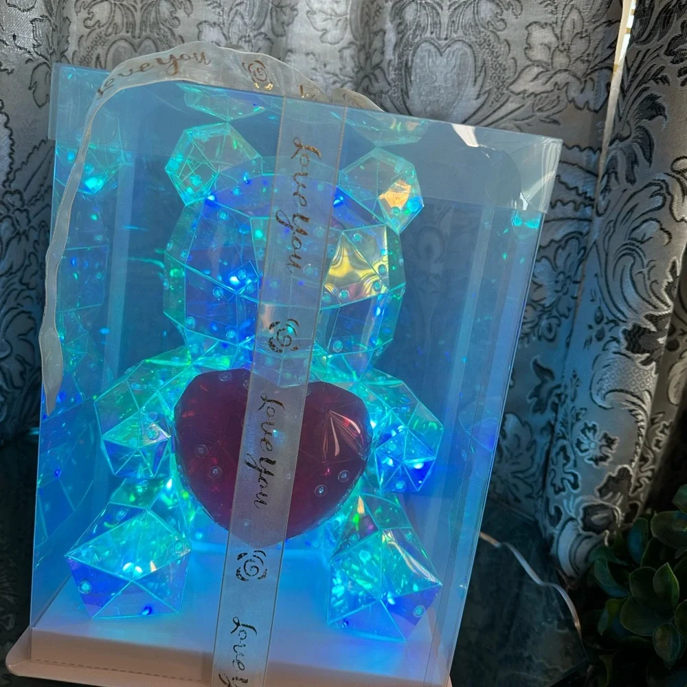 Luminous Glow Holographic Iridescent 12”Teddy Bear LED Light Gift Box